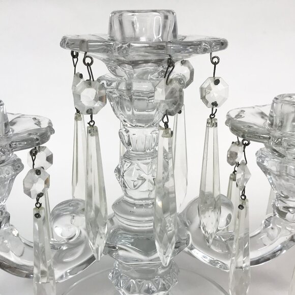 Duncan Miller Vintage Sandwich Candelabra with Removable Hanging Prisms - Picture 3 of 10